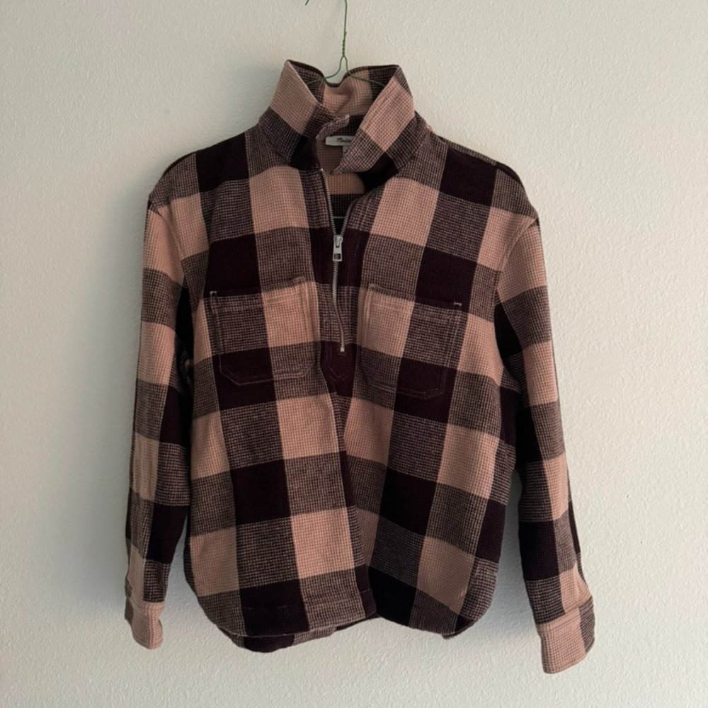 Madewell Plaid Waffle Half-Zip Popover Shirt Women's Size Small